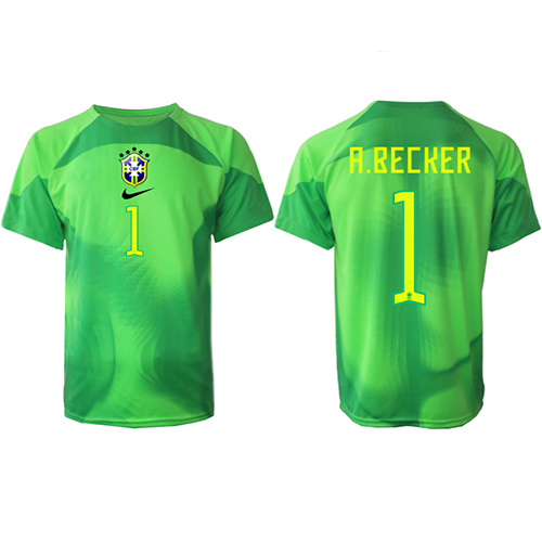 Lacne Muži Futbalové dres Brazília Alisson Becker #1 Brankarsky  MS 2022 Krátky Rukáv - Preč